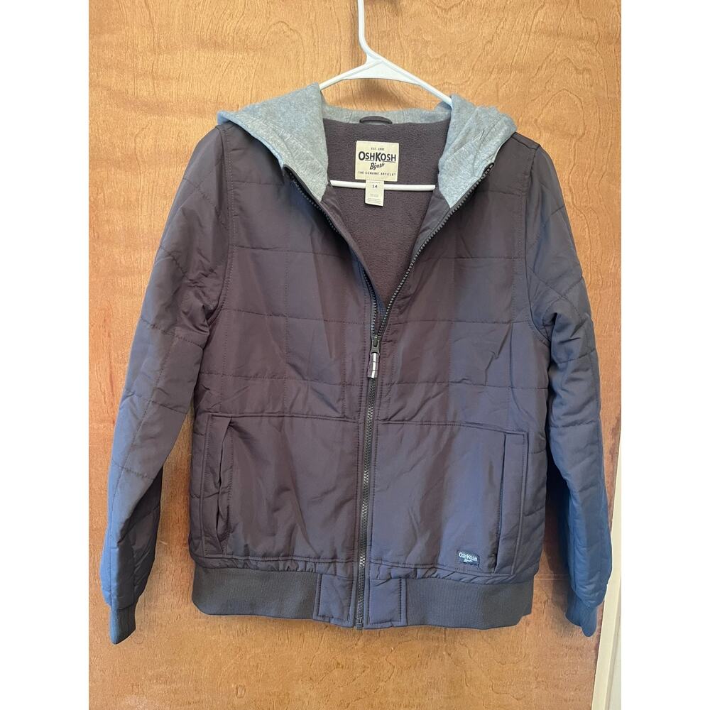 Oshkosh B'gosh EUC Quilted Bomber Jacket Hood Size 14 Grey